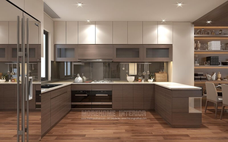 Tủ bếp hiện đại kết hợp hài hòa giữa hai chất liệu Laminate và Acrylic vừa mang lại vẻ đẹp sang trọng, vừa phù hợp với mức đầu tư của nhiều hộ gia đình Tủ bếp acrylic